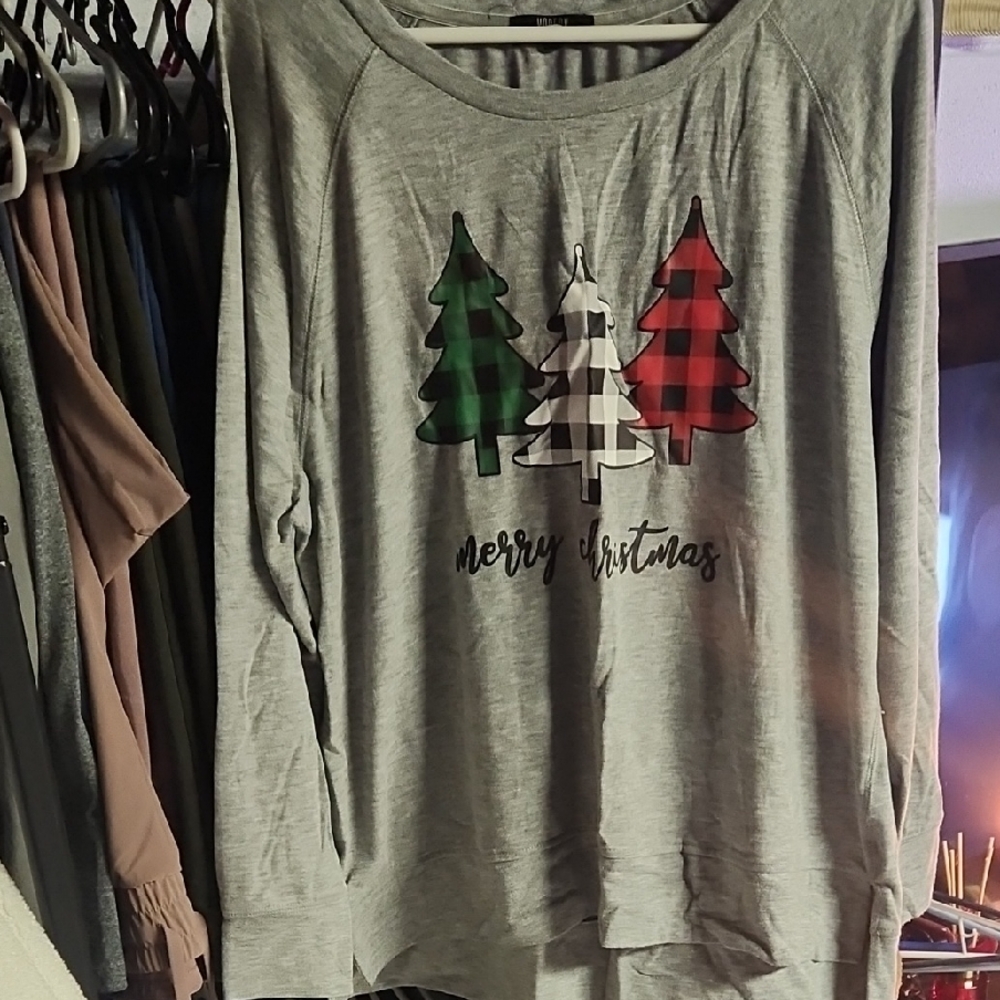 Gray Merry Christmas Long Sleeve Shirt